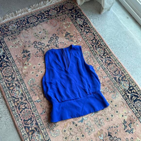 Theory Women's Small Blouse Royal Blue Silk Top V-Neck Sleeveless - Picture 1 of 3